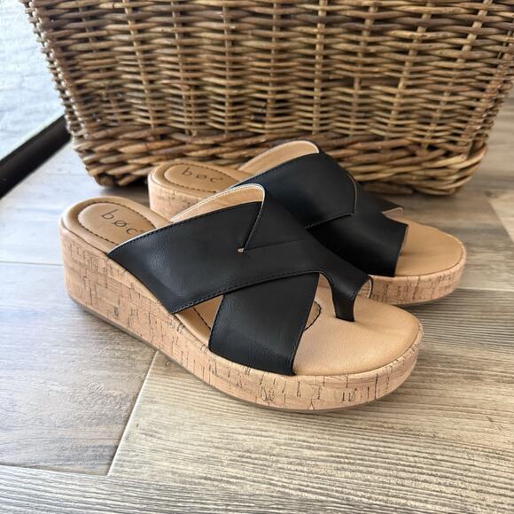 b.o.c. Black Crisscross Cork Wedge Platform Sandals – Women’s Size 10M - Picture 1 of 9